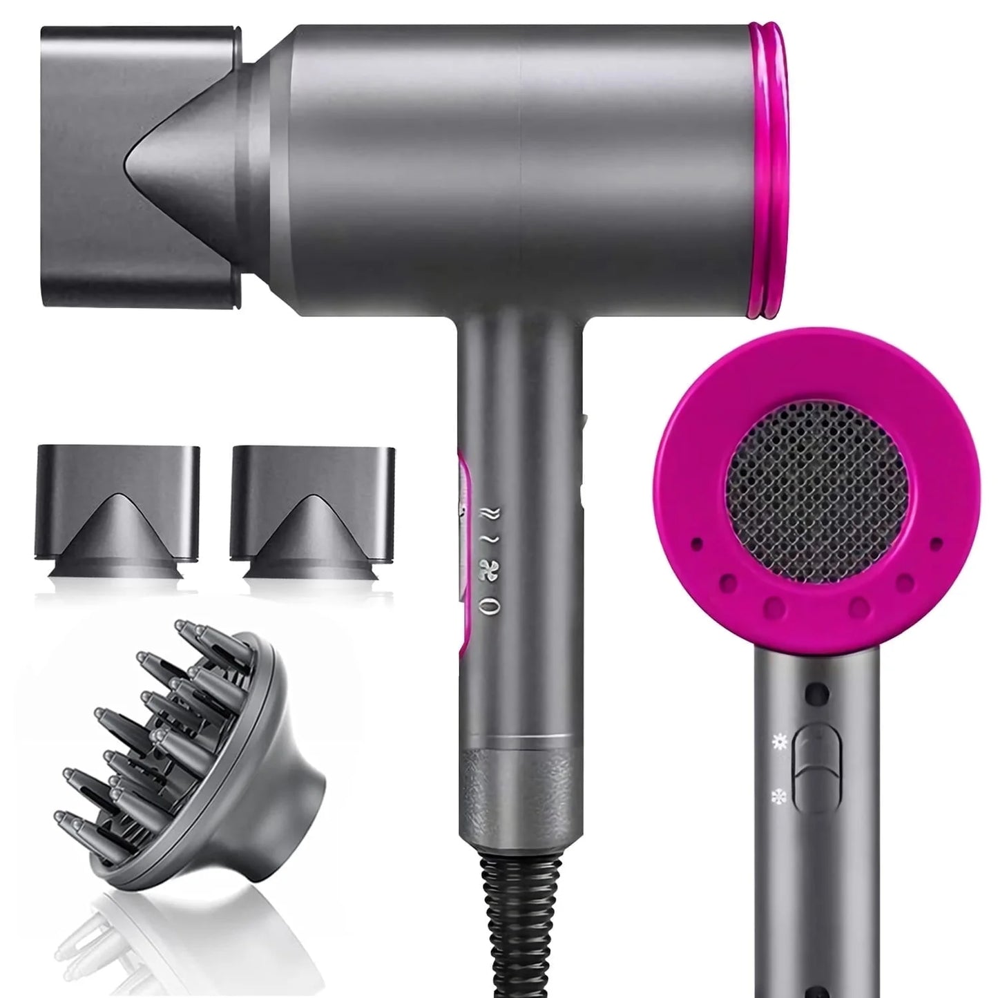 Ionic Hair Dryer with Diffuser,  1800W Blow Dryer for Hair Care, Powerful Hot/Cool Wind, Gray