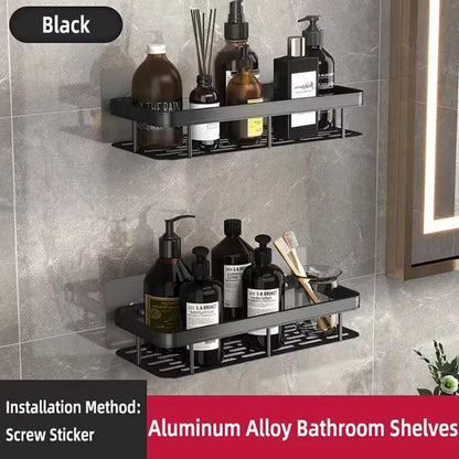 Wall Mounted 2 Tier Shelf No Drill Bathroom Shampoo Holder Floating Shelf for Wall Shelving Bathroom Kitchen Hardwares Organizer