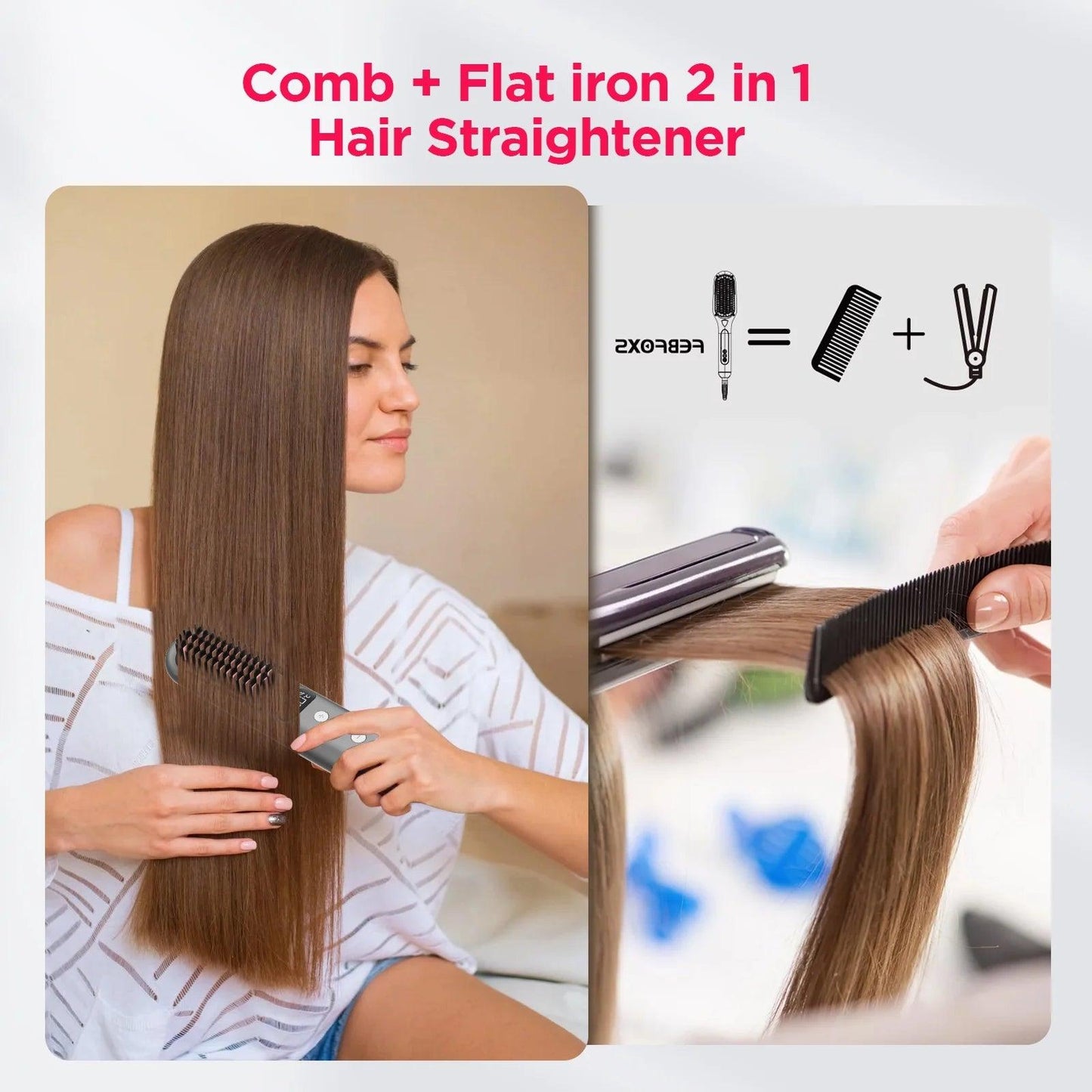 Cordless Hair Straightener Brush,Portable Negative Ion Straightening Brush for Women 9 Temp Settings Fast Heating & Anti-Scald Hot Comb for Travel