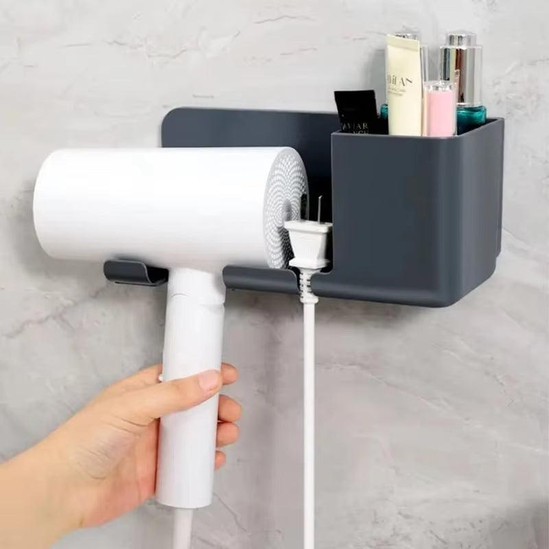 1Pc Hair Dryer Storage Rack Non Punching Bathroom Wall Mounted