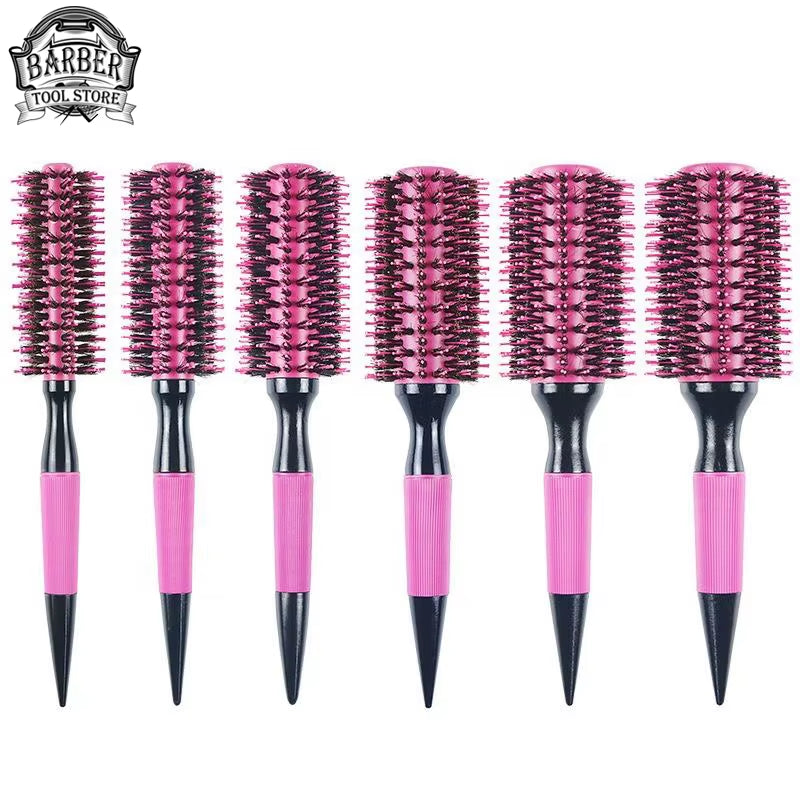 Salon Pink round Wooden Curling Comb Brushes Boar Bristle Mix Nylon round Rolling Brush Professional Hair Fluffy Stylin Supplies