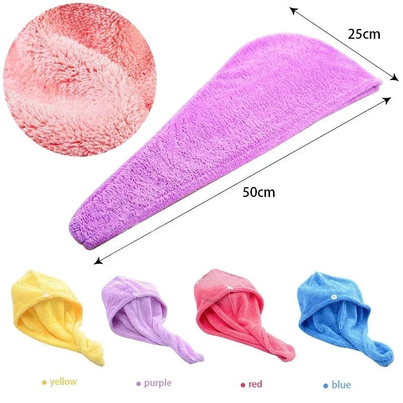 Purchase Products Microfiber Hair Towel Hair Cap with Button Feminine Bathroom Accessories Quick-Drying Bathrobe Home Textile