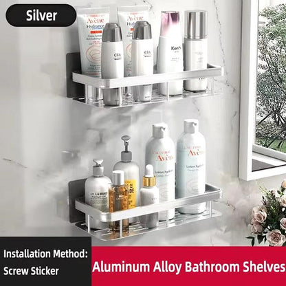 Wall Mounted 2 Tier Shelf No Drill Bathroom Shampoo Holder Floating Shelf for Wall Shelving Bathroom Kitchen Hardwares Organizer