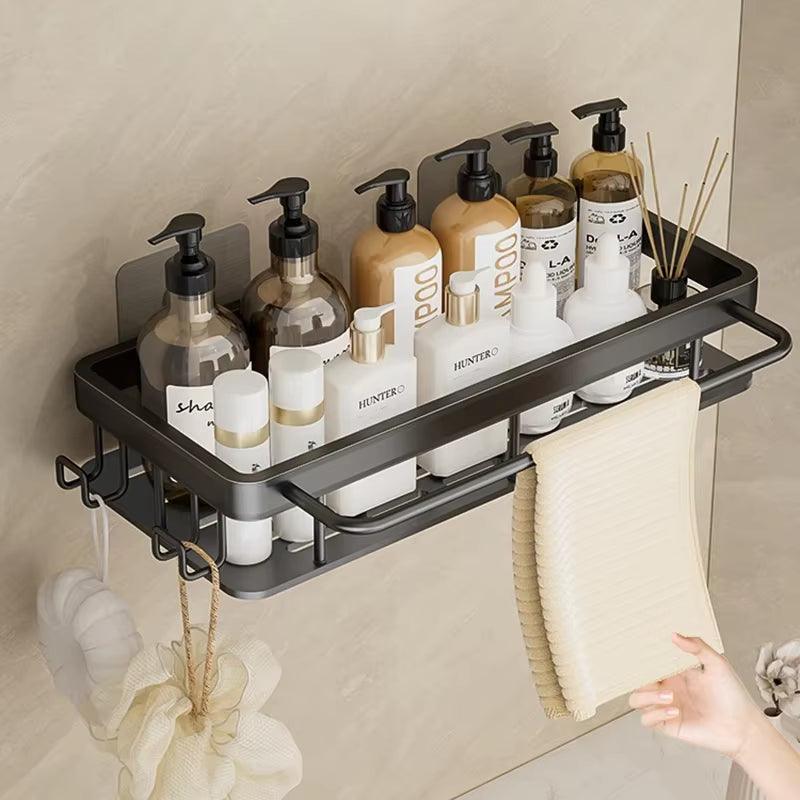 Wall Mounted 2 Tier Shelf No Drill Bathroom Shampoo Holder Floating Shelf for Wall Shelving Bathroom Kitchen Hardwares Organizer