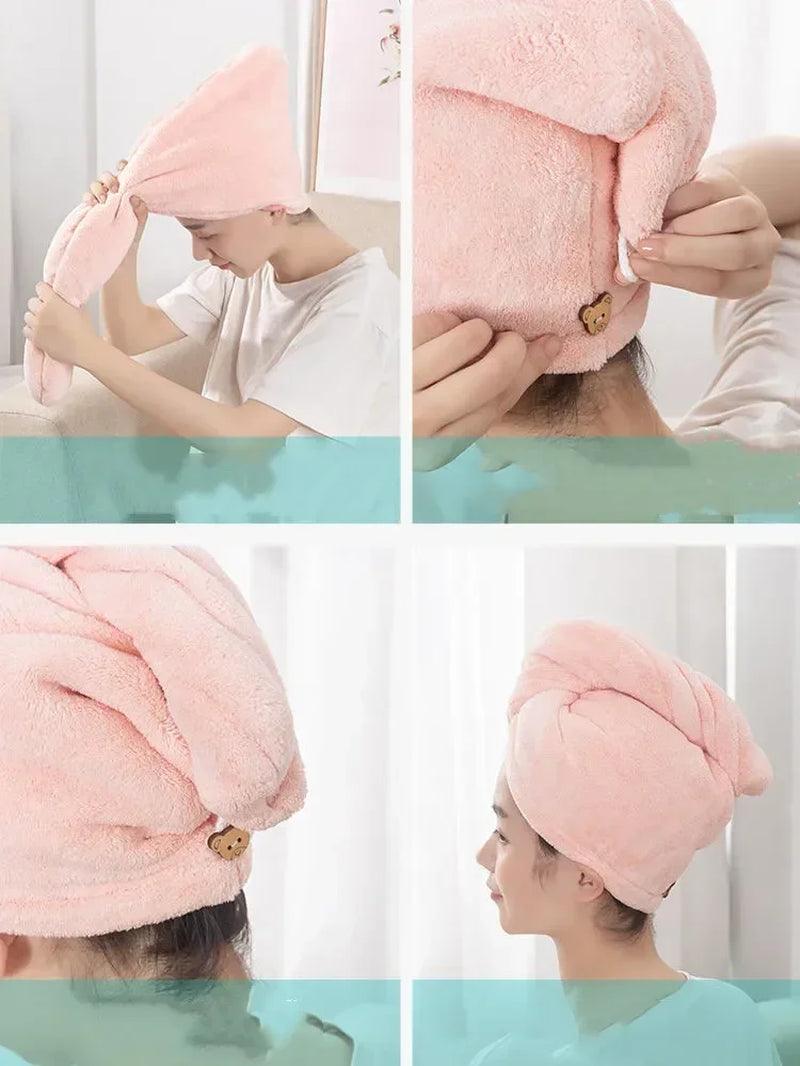 Purchase Products Microfiber Hair Towel Hair Cap with Button Feminine Bathroom Accessories Quick-Drying Bathrobe Home Textile