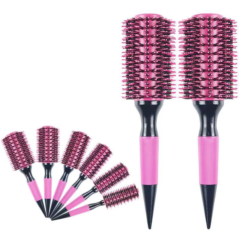 Salon Pink round Wooden Curling Comb Brushes Boar Bristle Mix Nylon round Rolling Brush Professional Hair Fluffy Stylin Supplies