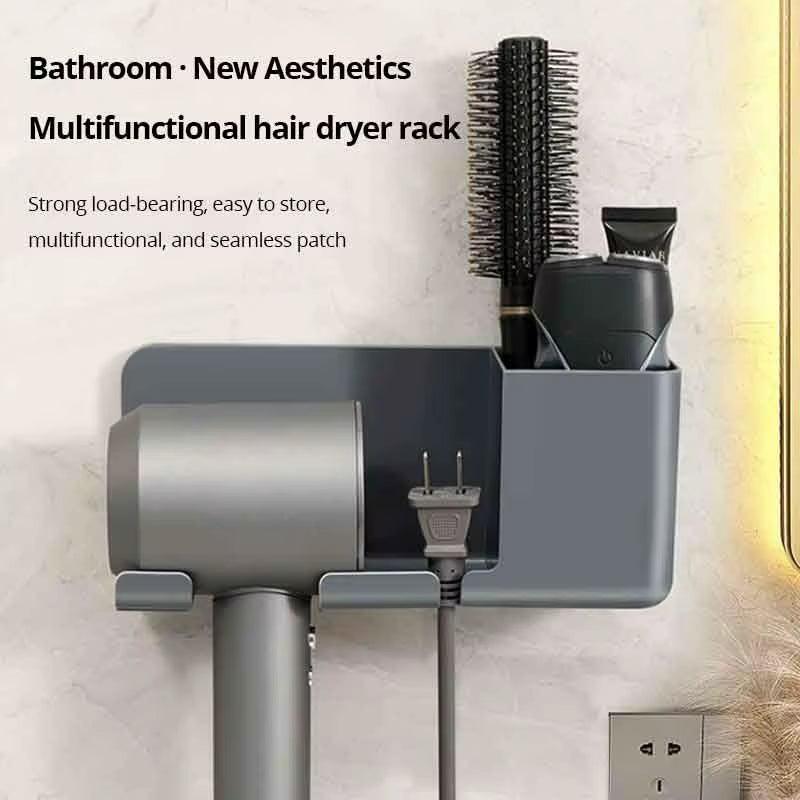 1Pc Hair Dryer Storage Rack Non Punching Bathroom Wall Mounted