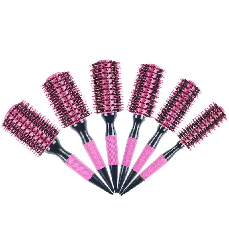 Salon Pink round Wooden Curling Comb Brushes Boar Bristle Mix Nylon round Rolling Brush Professional Hair Fluffy Stylin Supplies