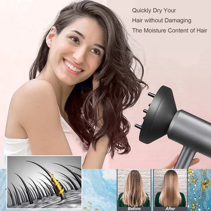 Ionic Hair Dryer with Diffuser,  1800W Blow Dryer for Hair Care, Powerful Hot/Cool Wind, Gray